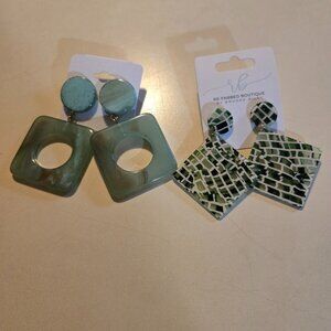 2 pairs of acrylic earrings in hues of green